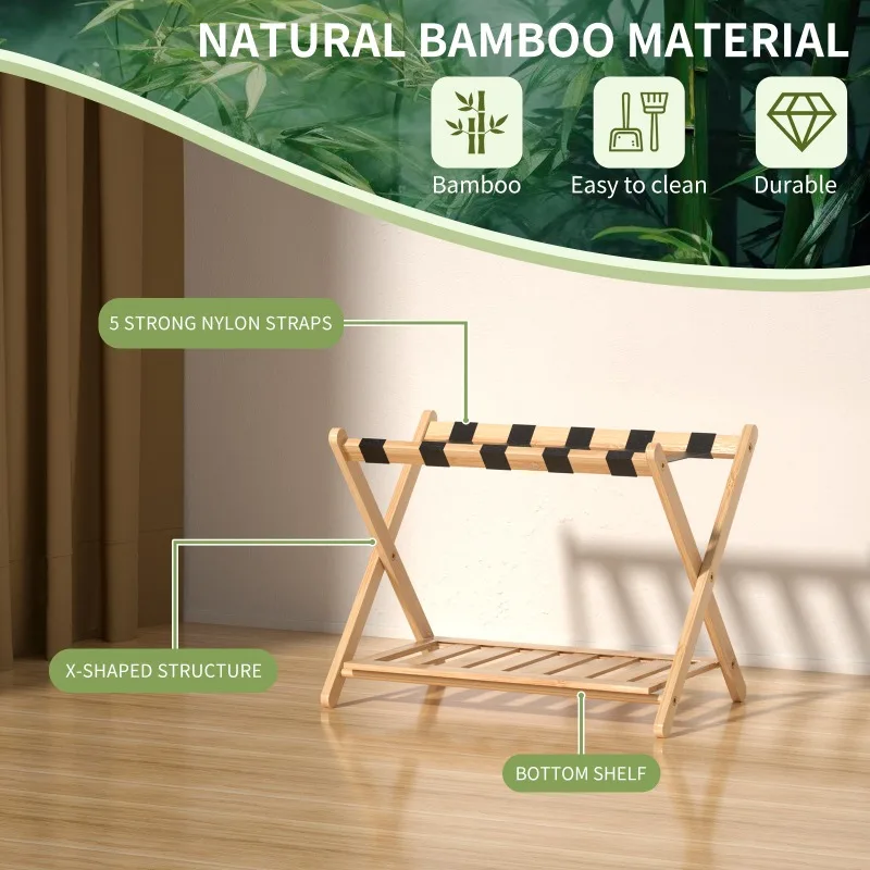 Rack Double-layer Household Floor Luggage Storage Rack Portable Bamboo Suitcase Holder Foldable Homestay Hotel Luggage