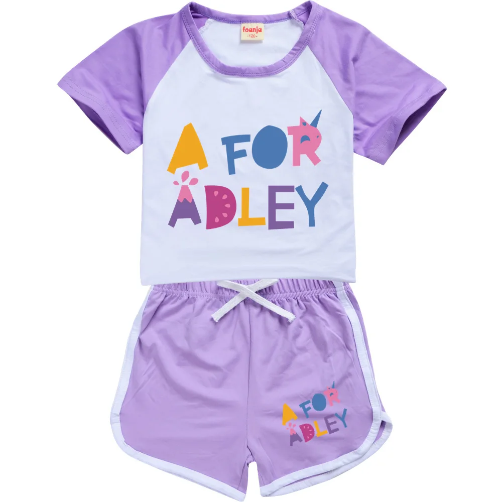 A for Adley Girls Cartoon T-Shirt + Shorts Boys Casual Sports T-shirts And Shorts Suit Anime 2-Piece Kid's Clothing