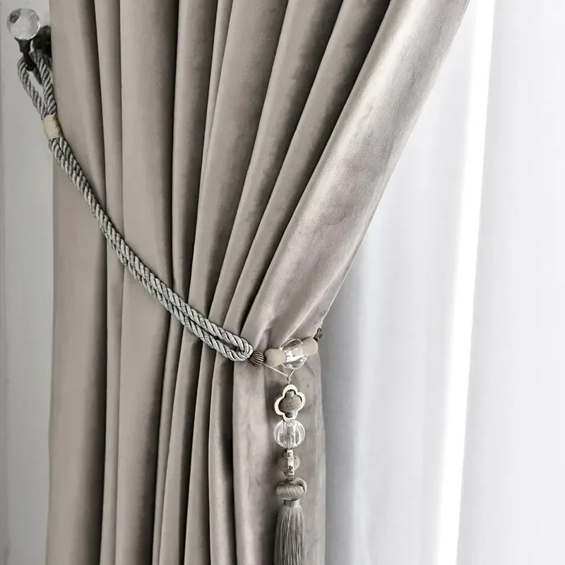 Luxury Nordic Modern Minimalist Chinese Style Thickened Velvet Cotton Velvet Dutch Velvet Dark Green Blue Curtains Blackout