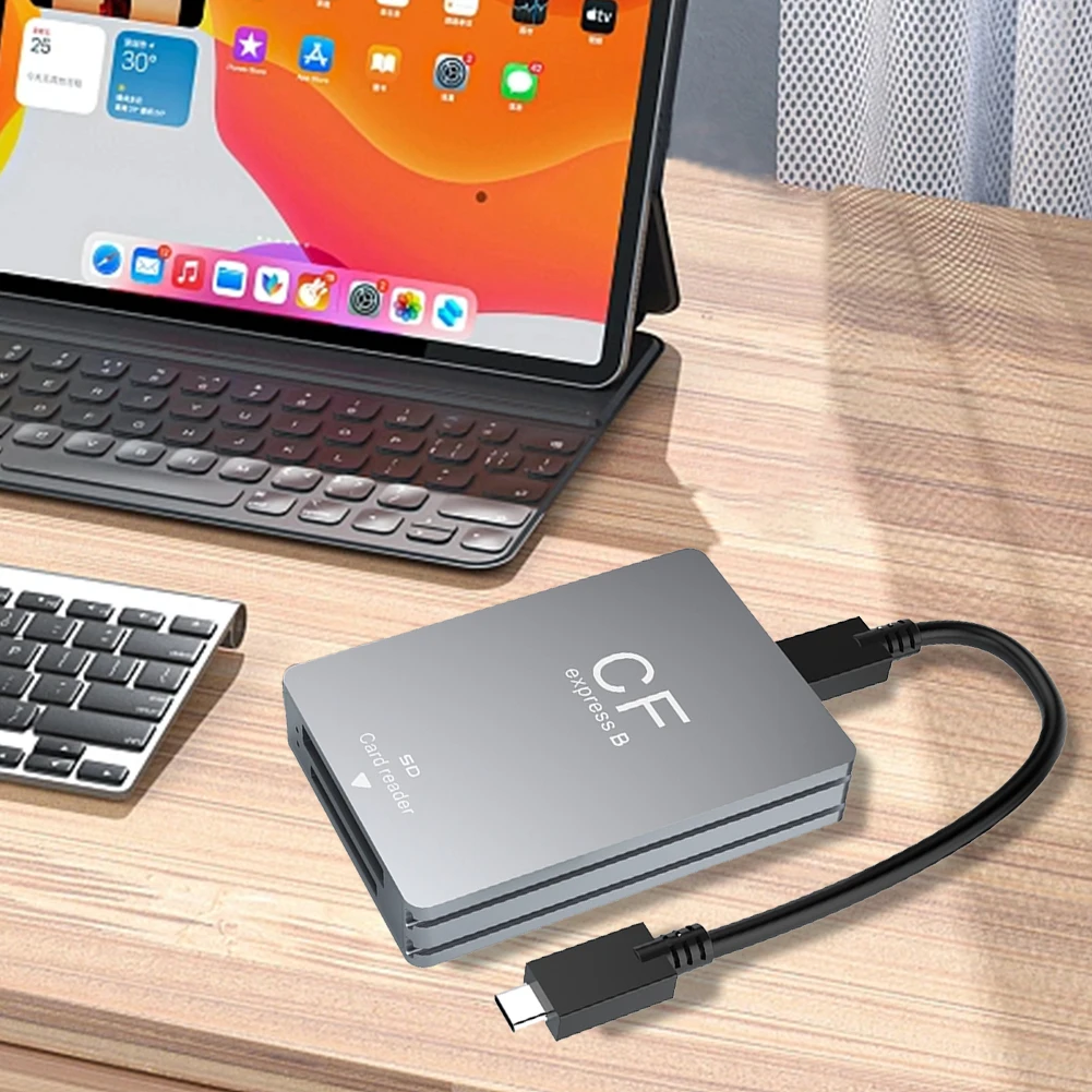 2 in 1 CFexpress Type B&SD Card Reader CFexpress Card Adapter USB 3.2 10Gbps Dual-Slot with USB C To USB C/A Cable for SLR