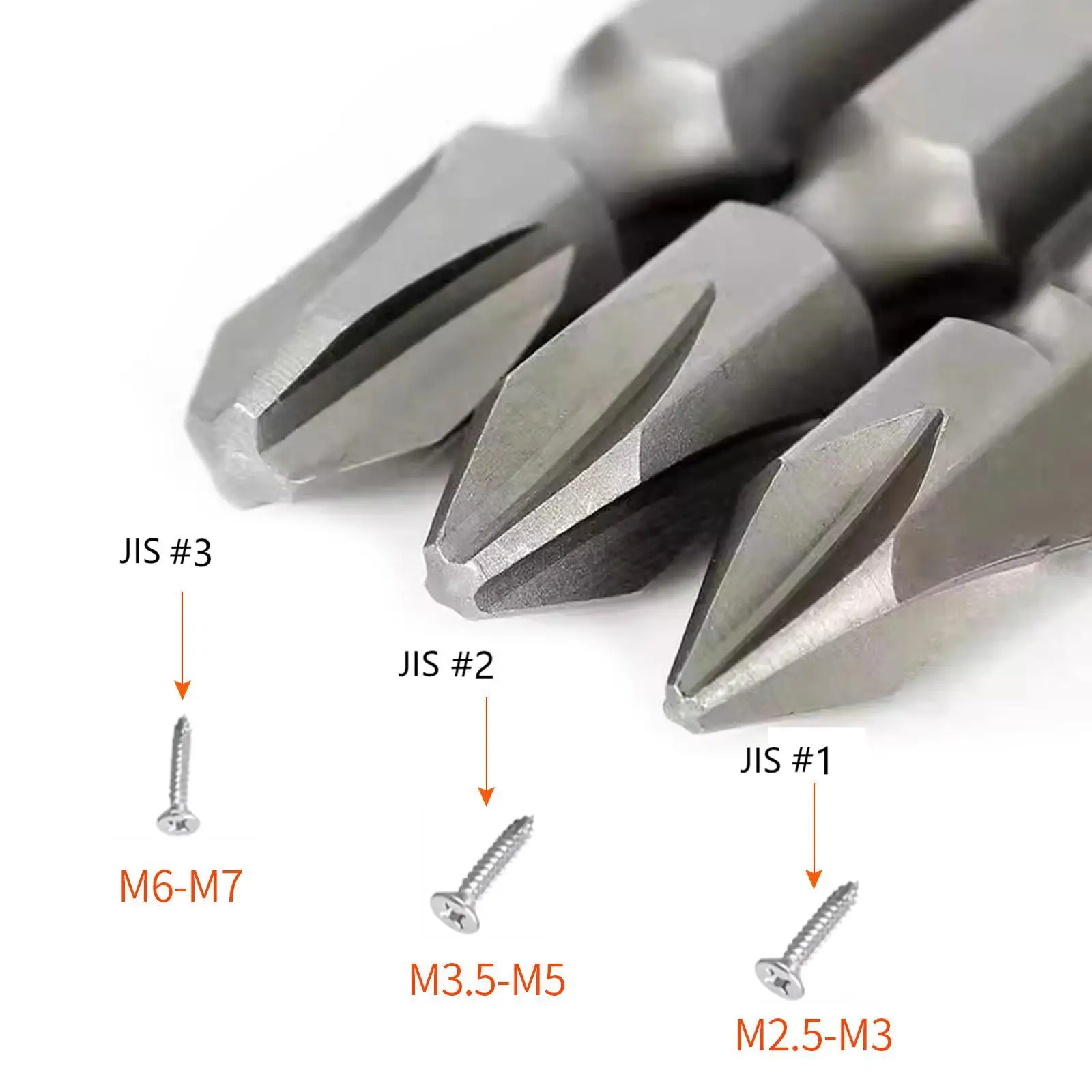 Conjunto de bits de chave de fenda JIS de 6 peças 50mm com ponta magnética, haste sextavada 1/4, liga de aço S2 e tira de armazenamento de 6 furos -