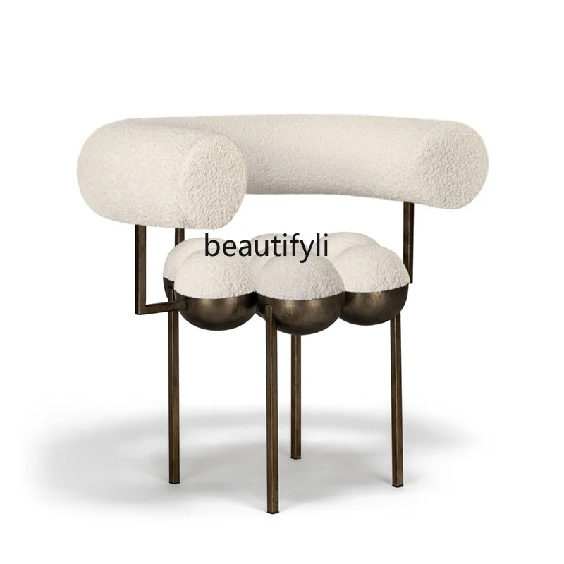 

Modern Design Metal Cherry Arc Cream Wool Chair Decorative Photo Dining Chair