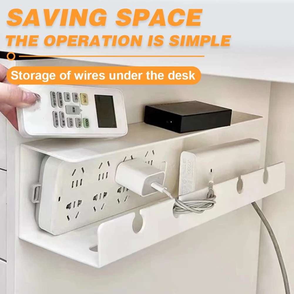 2Pcs Under Desk Cable Management Tray Self Adhesive Wire Management Rack No Punching Cable Tray Basket for Power Strip Adapter