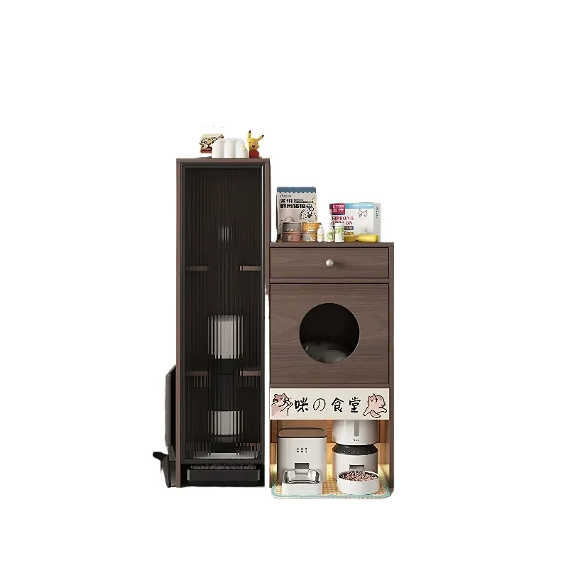 Multifunctional cat food storage cabinet pet supplies storage cabinet cat canteen with drawers cabinet solid wood
