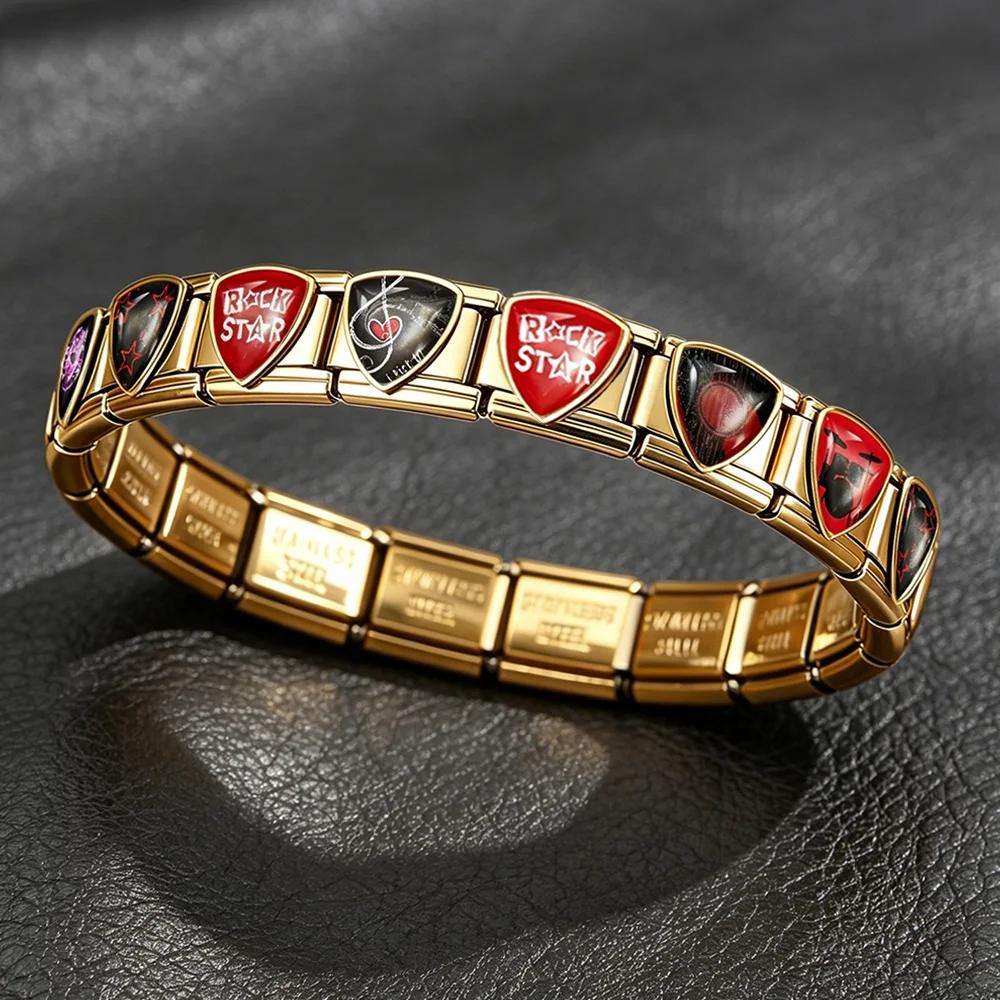 GEMOSA Trendiges Armband im unregelmäßigen Rock-Musikinstrument-Stil, italienisches Gliederarmband, passend für 9-mm-Perlen, Original-Design, Schmuck zum Selbermachen – Detail 4