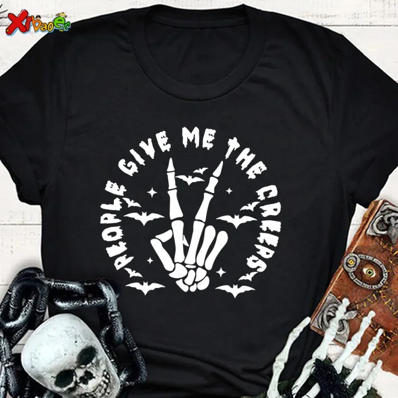 

Happy Halloween Letter Style Fall Autumn T Clothing Clothes Ladies Print Fashion Black T-shirts Women's Female Graphic Tee