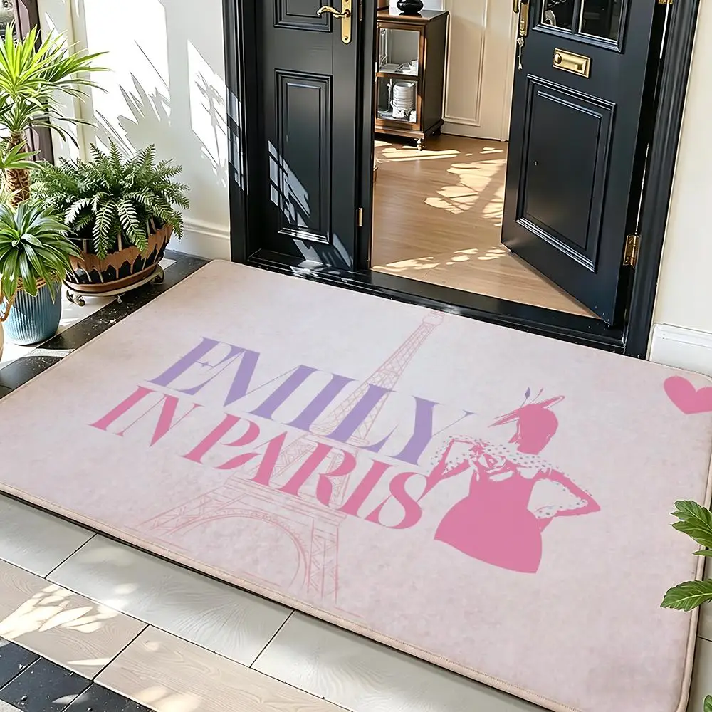 TV E-Emily i-in P-Paris Floor Mat Soft Flannel Entrance Door Mat Non Slip Absorbent Bathroom Bedroom Floor Rug