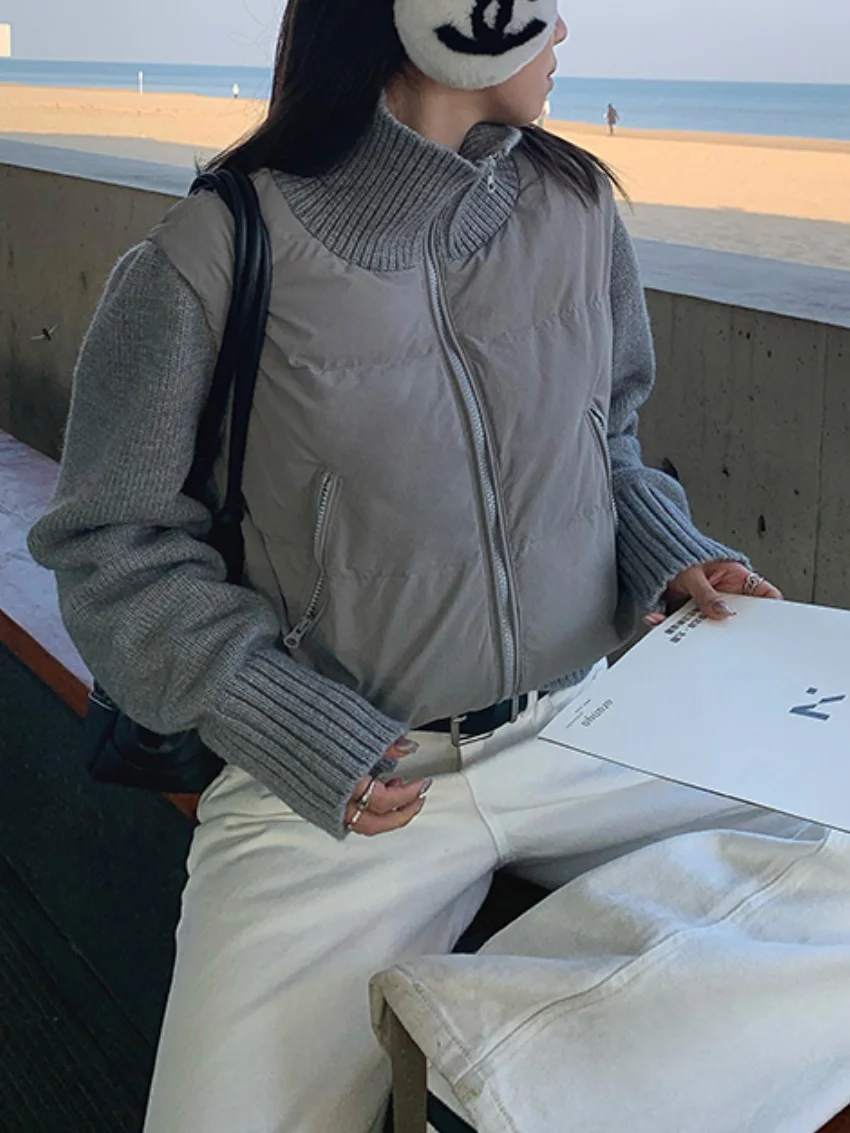 エイリアンキティ ニットダウンジャケット パッチワーク レディース 新作コート 冬 2025 デイリーストリートウェア ルーズ オフィスレディー シック スリム ルーズ