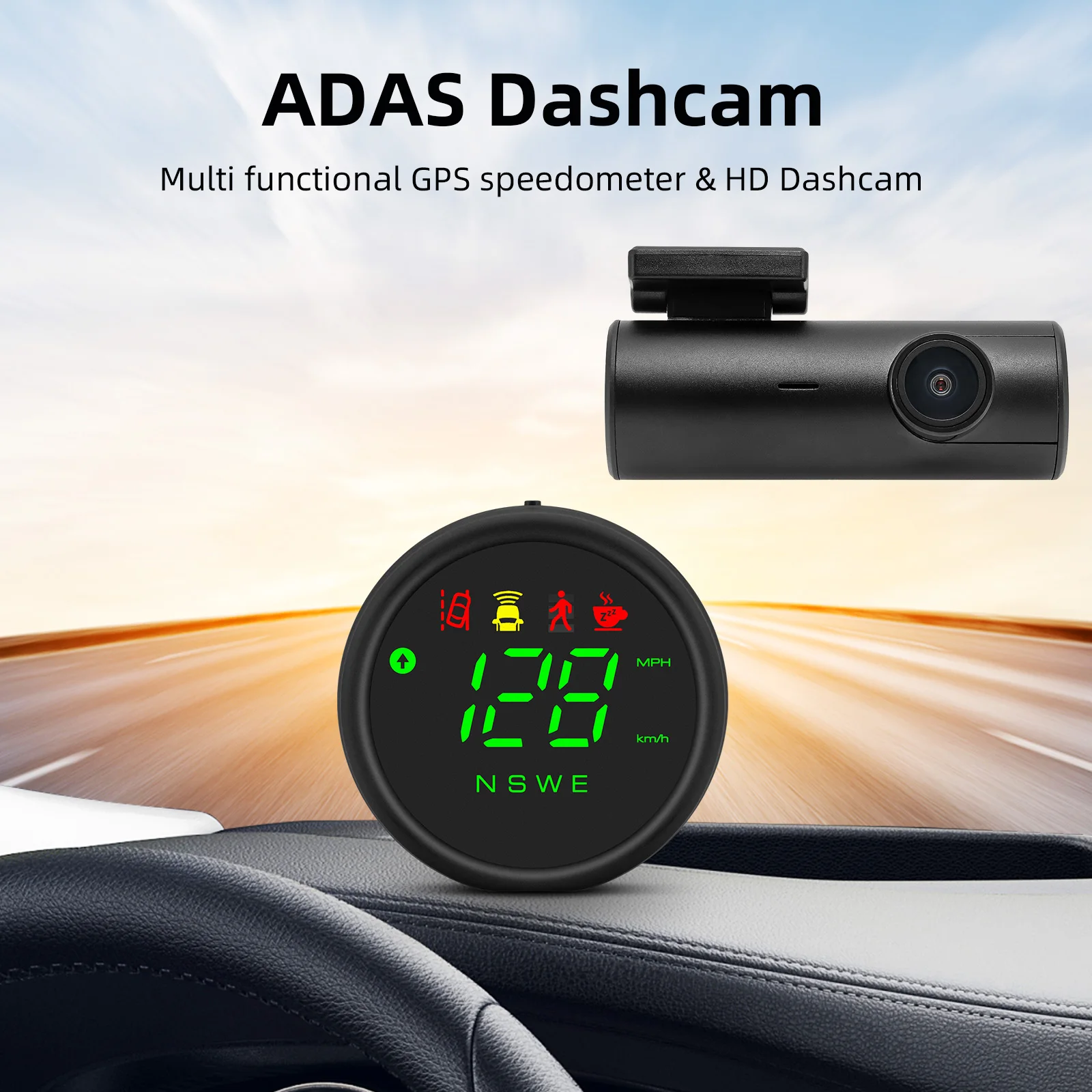 

ADAS Dashcam Multi functional GPS speedometer & HD Dashcam 2.75 Inch 299KM/H MPH Inertial GPS Technology Overspeed Alarm