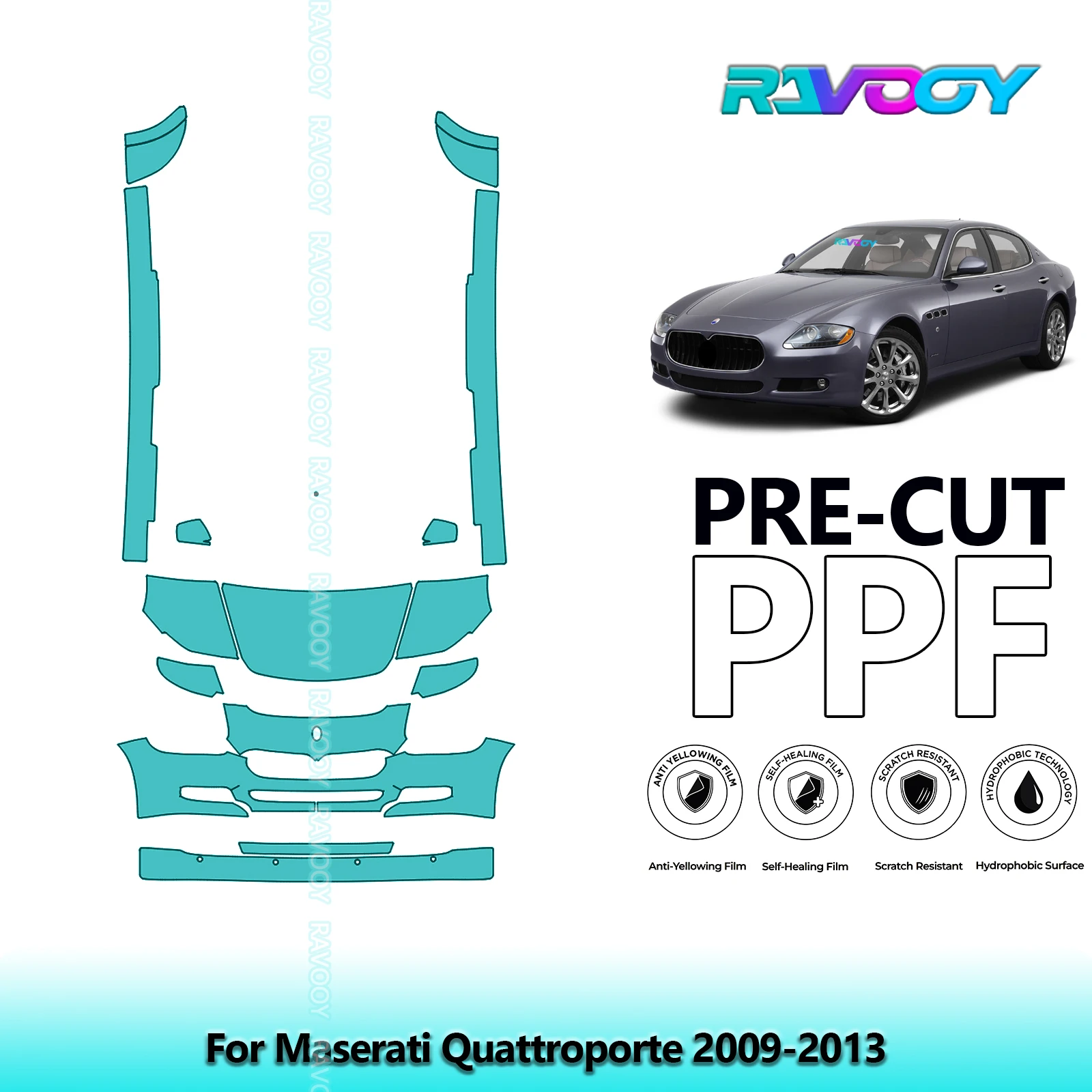 

8.5Mil Precut Paint Protection Film PPF Clear Bra Front Kit+Rockers For Maserati Quattroporte 2009-2013