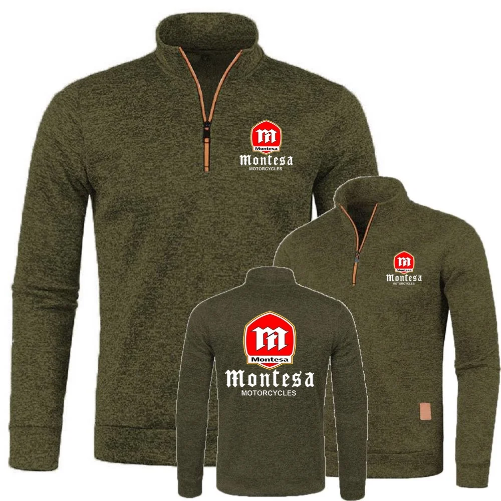 Outono witer masculino pulôver de lã macia camisa de malha jaqueta esportiva montesa motocicleta moletom meio zíper camisola de gola alta