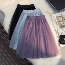 Women Skirt White Black Pink Pleated Tutu Puffy Skirt Short Elegant Tulle Skirt Mesh A-line Blue Purple Gray mujer faldas