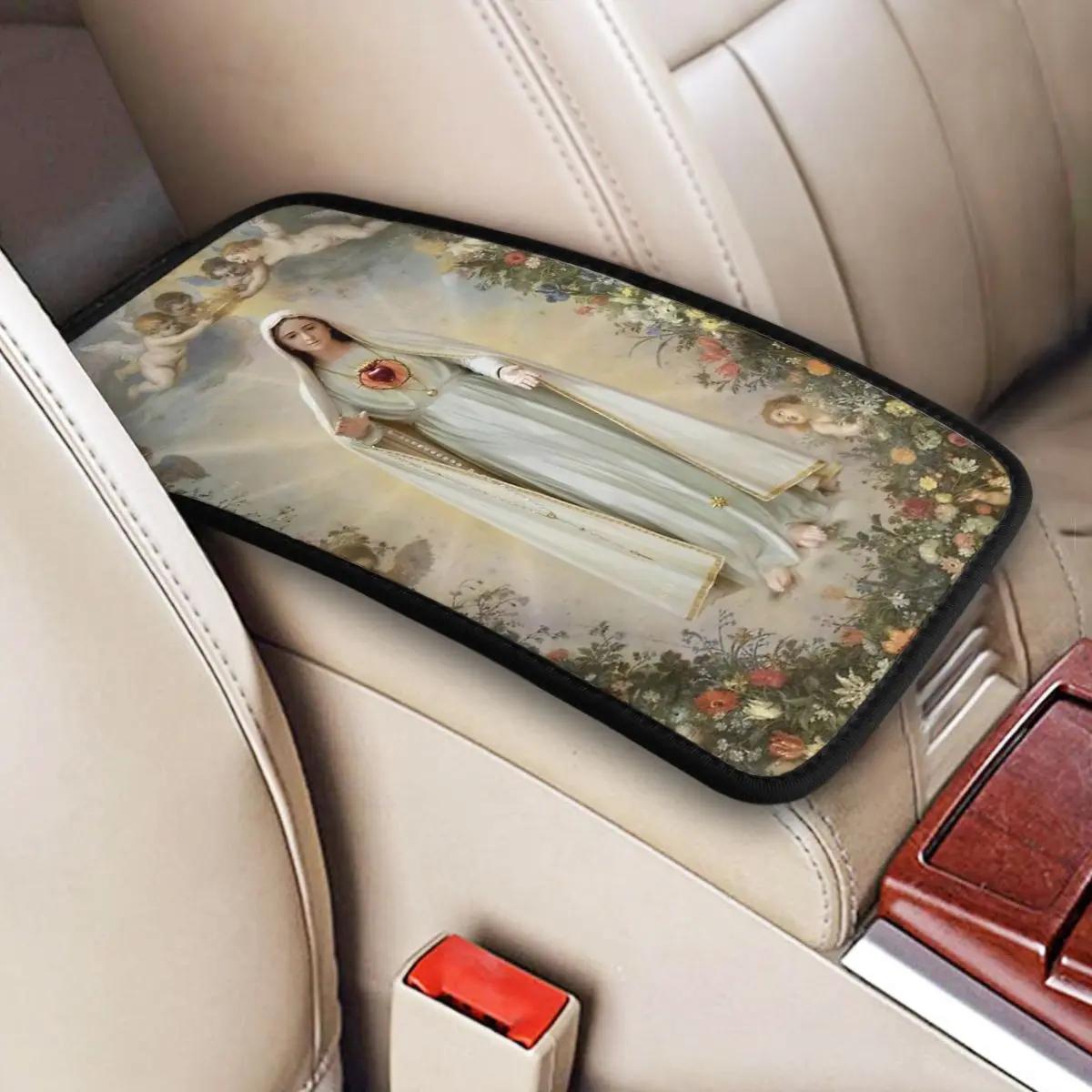 Virgin Mary Immaculate Heart Of Mary Car Accessories Car Handrail Box Cushion Custom Print Non-slip Car Armrest Cover