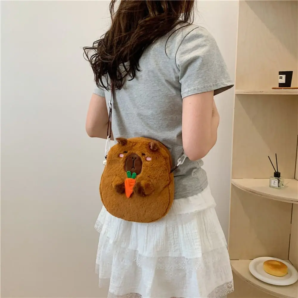 Animal dos desenhos animados capivara bolsa de ombro de pelúcia grande capacidade recheado capivara crossbody saco com zíper bonito dos desenhos animados capivara bolsa