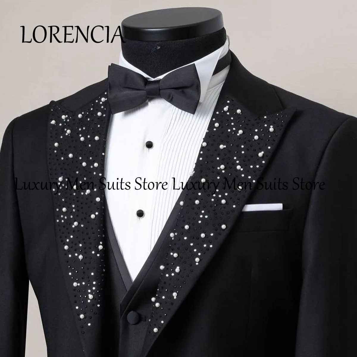 Customized 2024 Sparkly Crystals Beaded Men Suit Groom Tuxedo Notched Lapel Male Prom Blazers 2 Pieces Sets WeddingCostume Homme