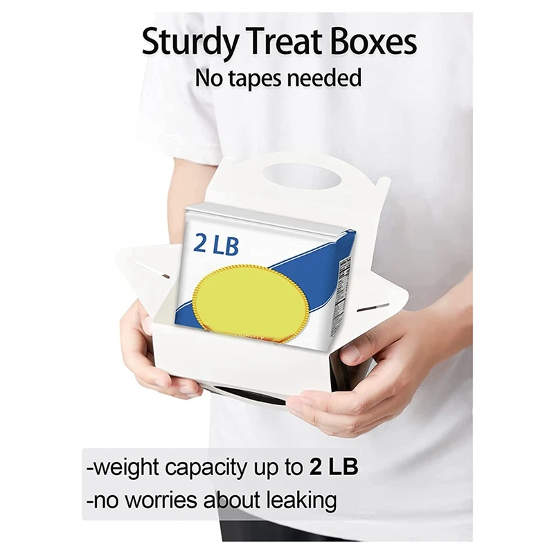 50 Pcs Party Treat Boxes White Candy Boxes Party Favors Snack Goodie Bags With Handle Paper Cookie Gift Bags Gable Boxes Green