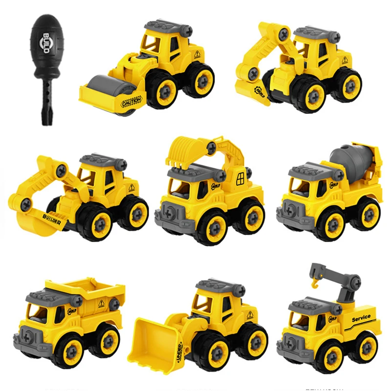 4PCS Engineering Vehicle Toys for Kids DIY Screw Construction Excavator Tractor Bulldozer Models Car Boys Toys for Children Gift