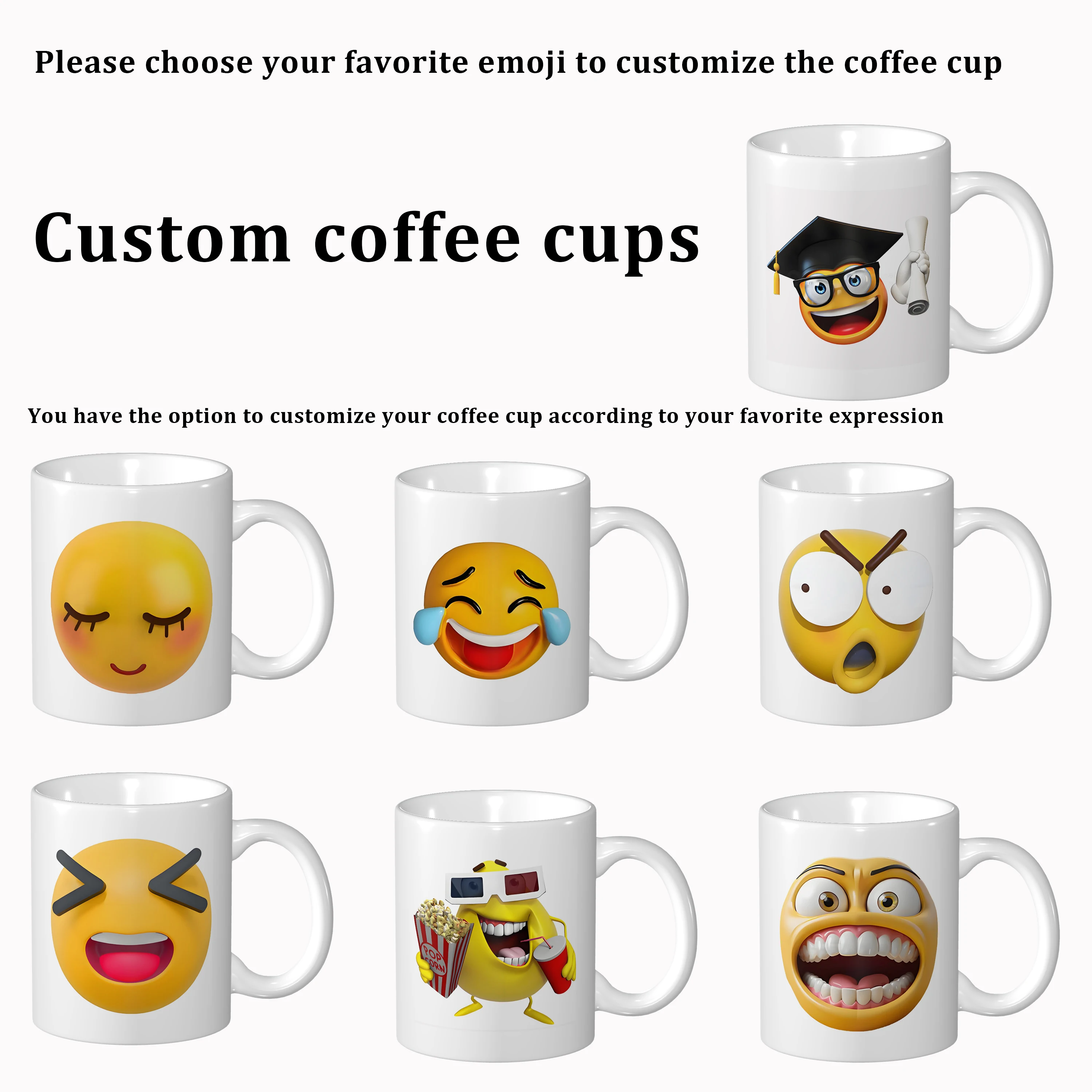 

Customizable 3D Expression Coffee Mug Ceramic Cup High Definition Personalized Gift Ideal for Daily Use Various Emojis Available