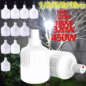 الفوانيس المحمولة عالية الطاقة USB قابلة للشحن LED أضواء الطوارئ هوك خيام التخييم في الهواء الطلق فانوس الإضاءة مصباح يدوي لمبة