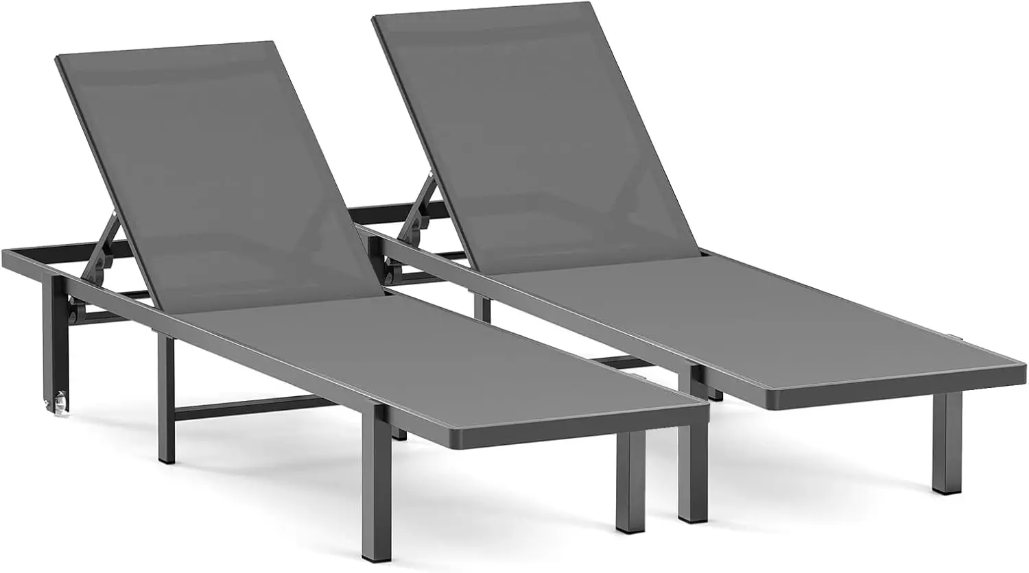 Patio Chaise Lounge Chair Set of 2, Outdoor Lounge Chairs with Wheels, 5-Position Adjustable