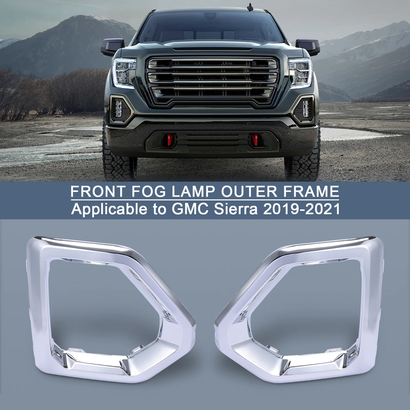 

Front Fog Light Outer Bezel Cover Chrome/Black Set For GMC Sierra 2019 2020 2021