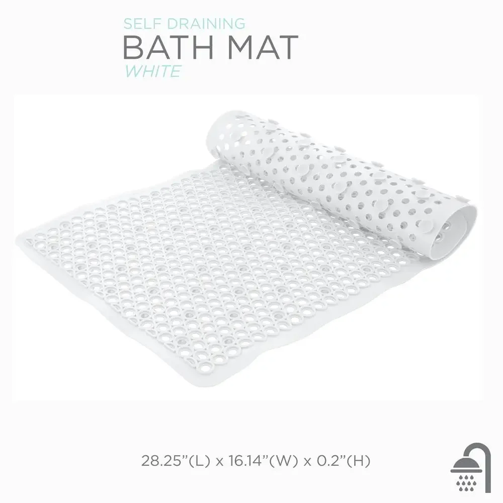 Non-Slip Self-Draining White PVC Bath Mat Quick Drainage Easy Clean Rug