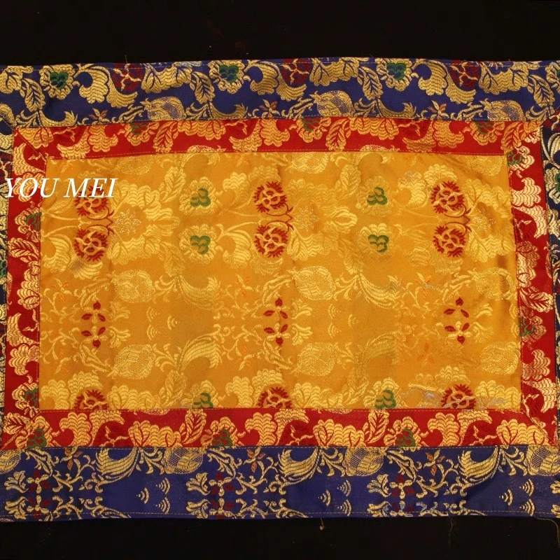 Tibetan-Style Tablecloth,Embroidery Gesang Flower Pattern Cloth Mat,Buddhist Hall Vajrayana Decorative Sacred Artifact Altar Mat