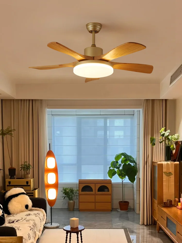 Fan light log wind ceiling fan light living room dining room bedroom silent frequency conversion fan light medieval retro