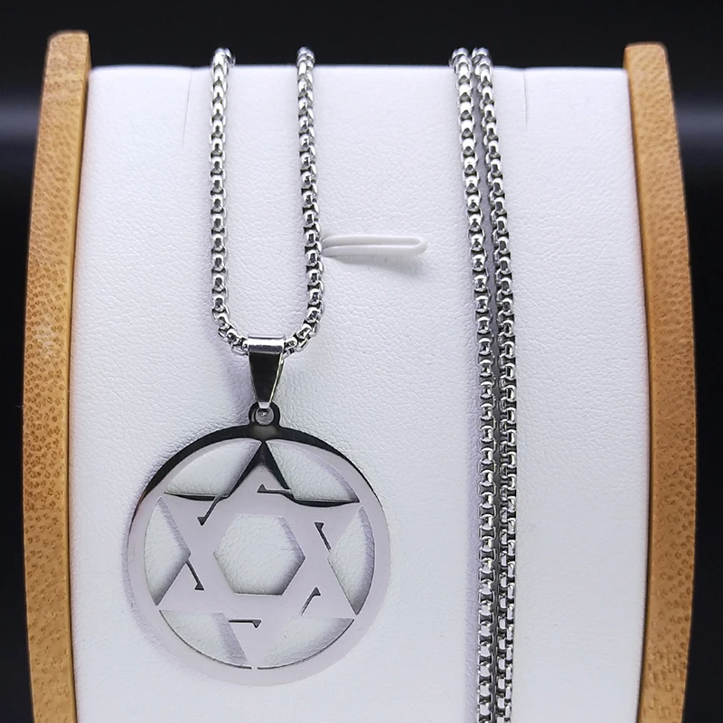 Star Of David Shield Stainless Steel Necklace for Men Women Silver Color Hexagram Pendant Necklace Jewelry hombre N6318S02