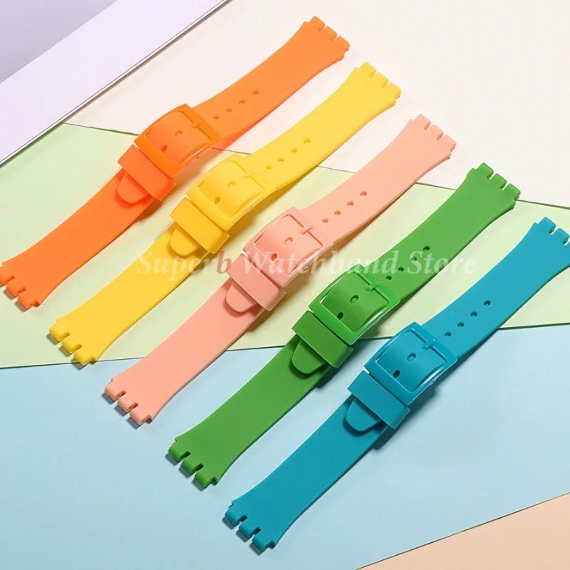 Резиновый ремешок для Swatch, красочный спортивный ремешок, сменный браслет на запястье, 16 мм, 17 мм, 19 мм, 20 мм, силиконовые аксессуары для часов
