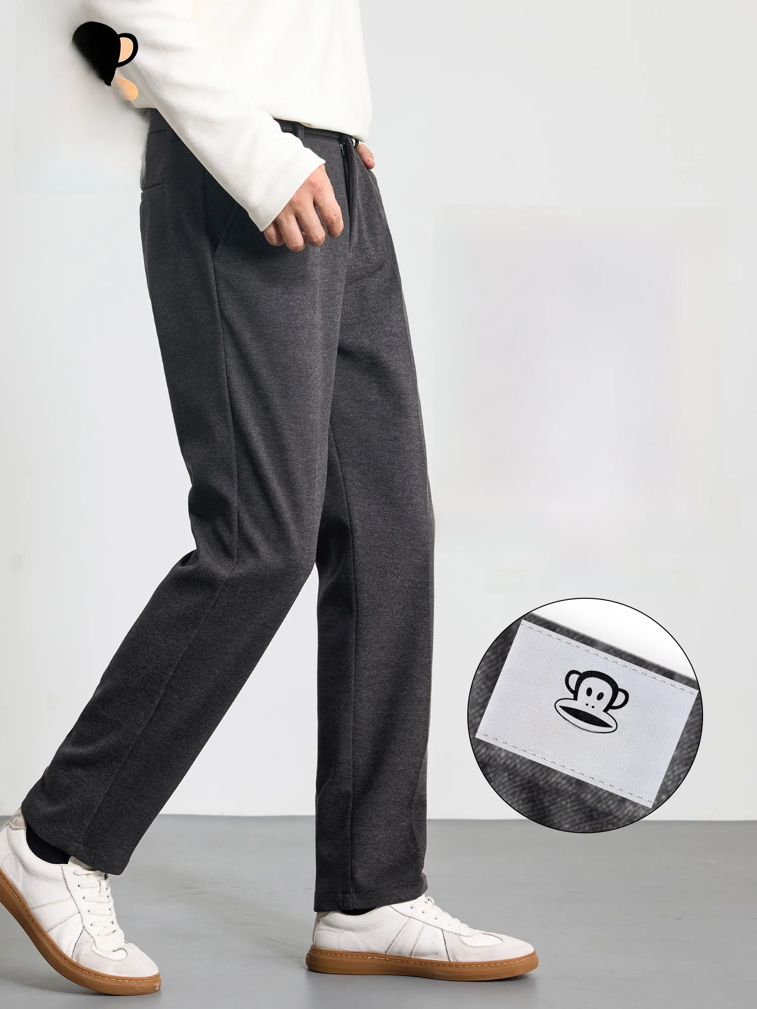 

PaulFrank Men's Slim Fit Straight Leg Woolen Casual Pants Winter Busin Commute Small Foot Leisure Trousers