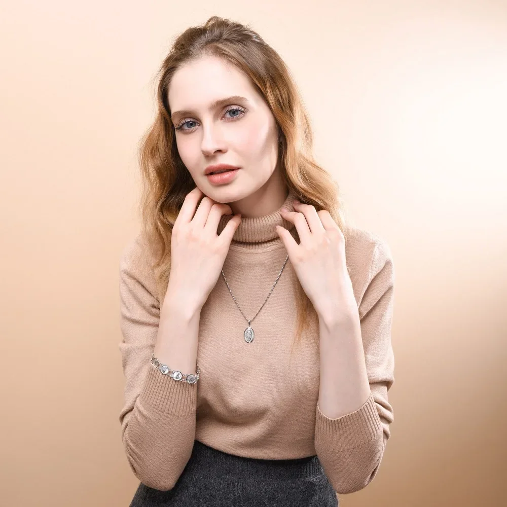 U7 Virgin Mary Earrings Bracelet Necklace Set for Women Gold/Silver Color Oval Medal Coin Classic Christian Jewelry Sets S681