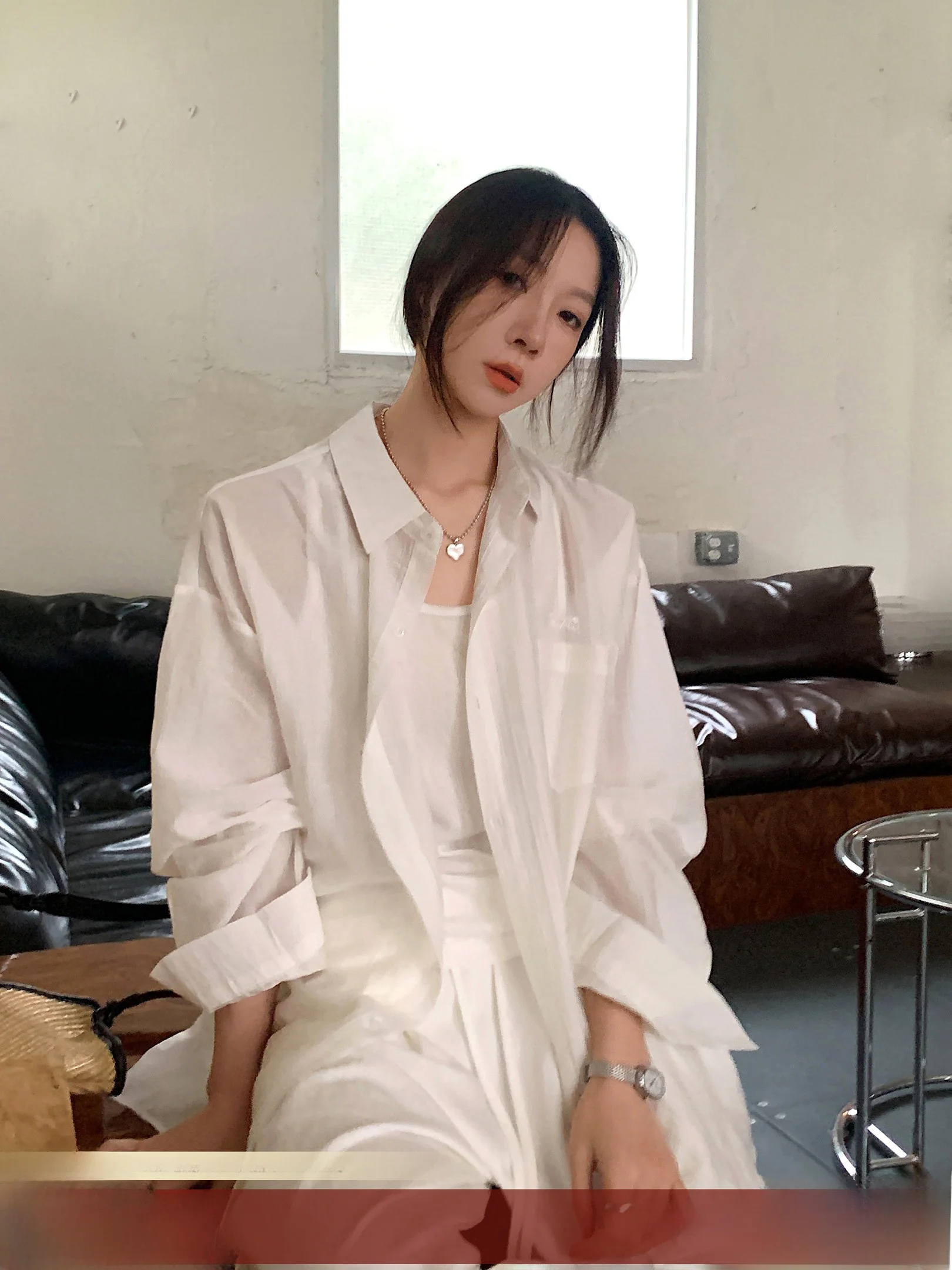 

VS What Hidden ket Lyocell Silk Thin irt Texture Sensation Physical Sun Protection Blouse Casual Loose Fit Long Sve W...