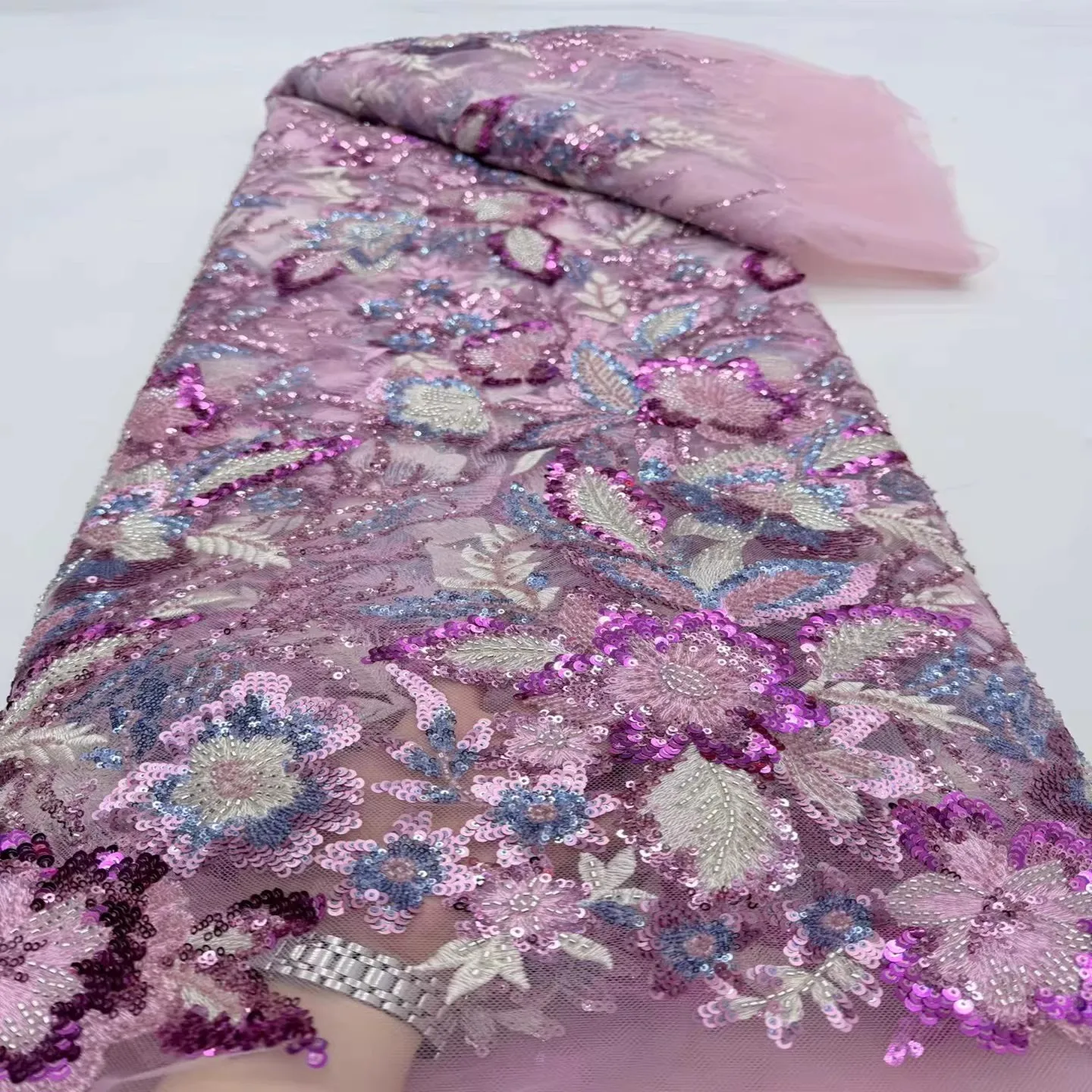 

5 ярдов новой мягкой сетчатой ткани с вышивкой пайетками и бисером для платьев, свадебных платьев, ткани для чонсамов