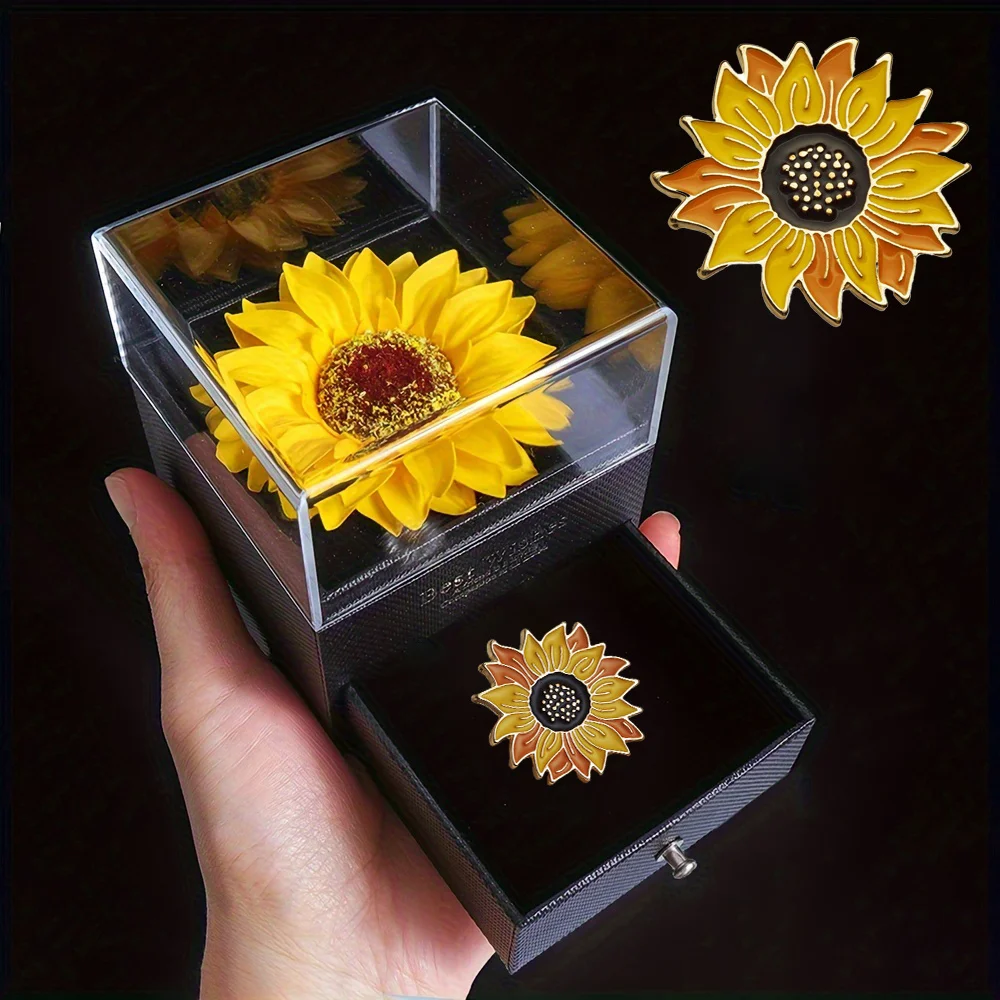 Simulated Flower Gift Box Sunflower Brooch Valentine's Day Gifts for Women Anniversary Commemoration Mother Girlfriend Wife 1set