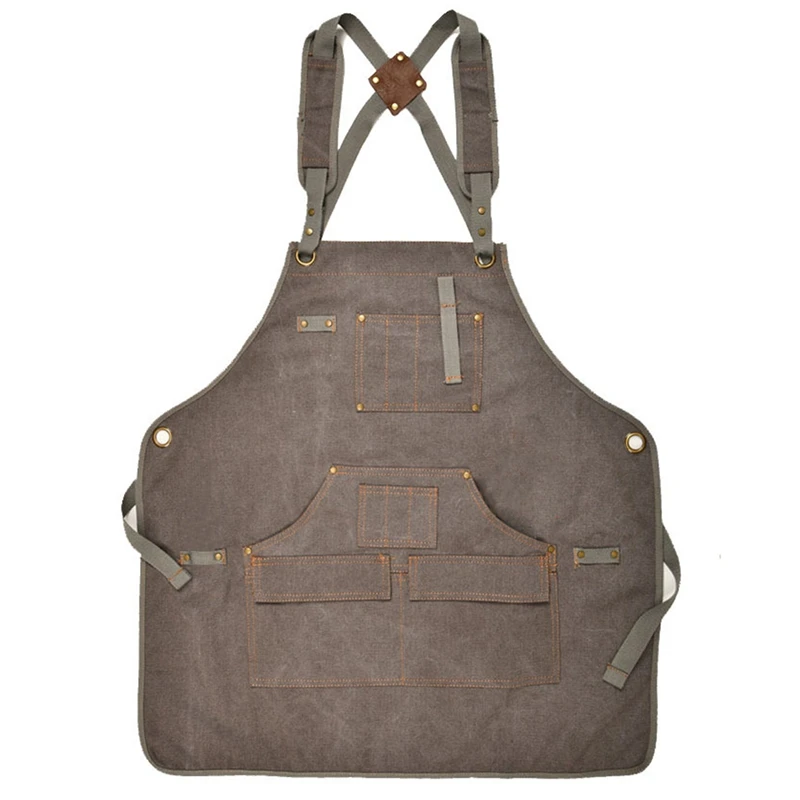 Woodworking Apron, Heavy Duty Waxed Canvas Work Apron with 9 Pockets, Adjustable Strap Aprons for Women, Men-A13G