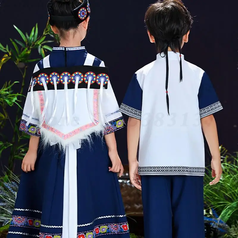 男の子 女の子 ミャオ族 モン族 ダンス衣装 子供用 民族衣装 ヴィンテージ 伝統的な中国の民族衣装 ステージパフォーマンス 民族衣装