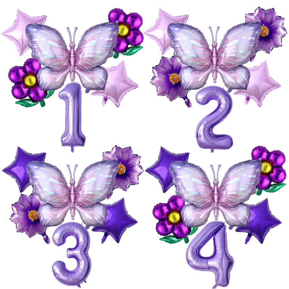 

Purple Butterfly 40inch Number Balloon Set White Daisy Sunflower Baby Shower Decor Helium Balloon Birthday Party Wedding Globos