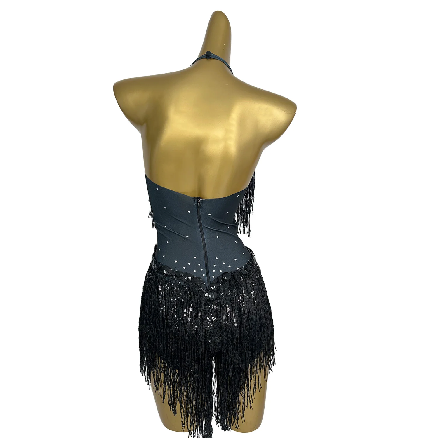 Shuye Black Fringed Latin Dance Talent Performance Suit Female Group Backing Dance Leotard Nightclub Performance Jumpsuit