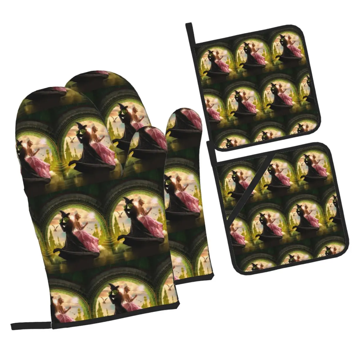 Wicked Musical Oven Mitts and Pot Holder Sets of 4 for Baking Kitchen Cooking Grilling Resistant Non-Slip Gloves