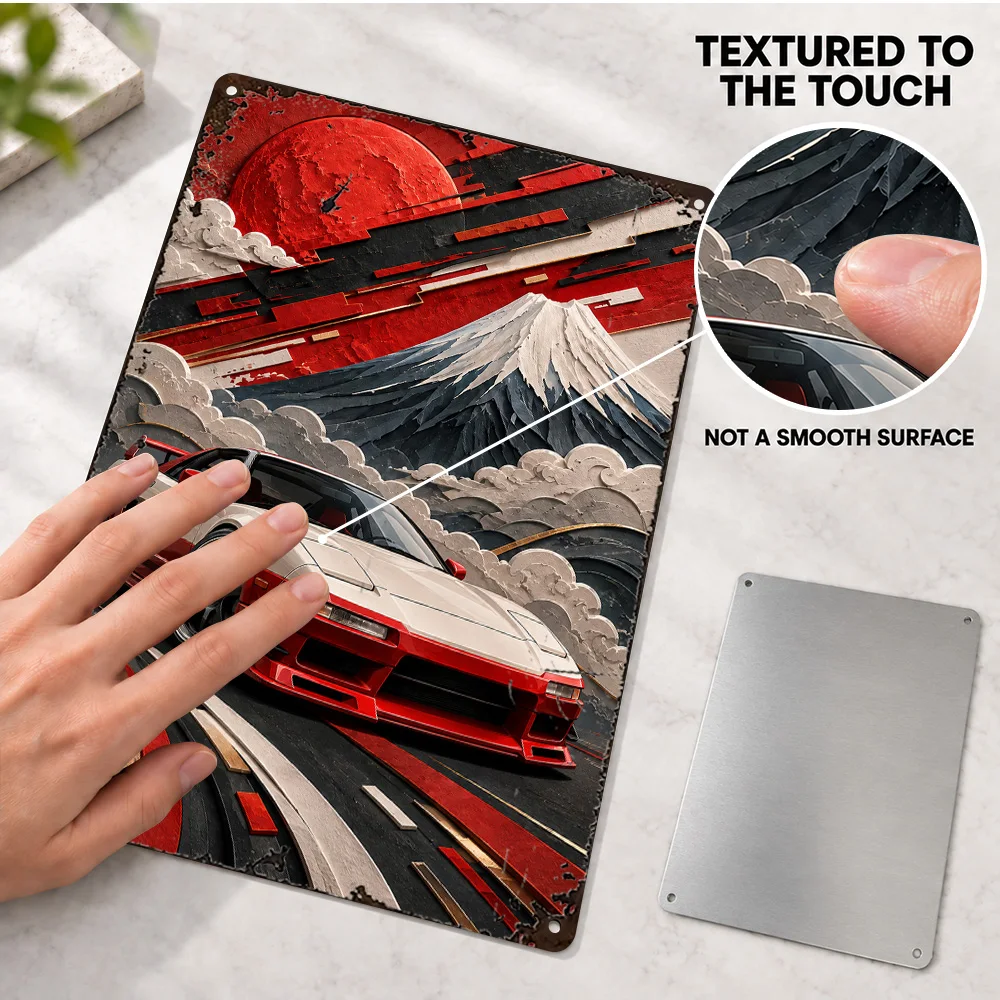 Japanese NSX With Mount Fuji Car Aluminum Poster Personalized Metal Sign Ukiyo E Style Wall Art For Man Cave Motoring Fan Gift