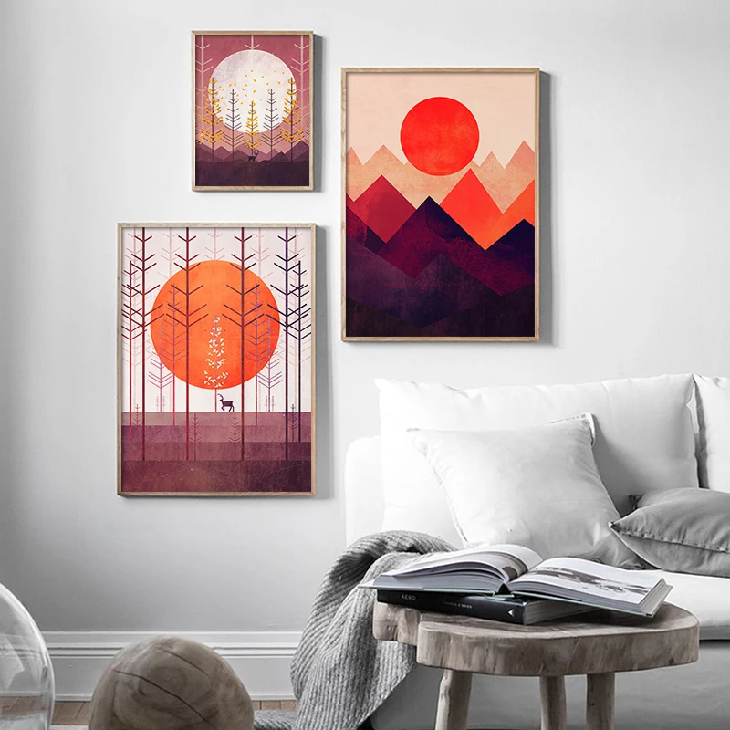 Japanese Abstract Mountain Poster and Print Pink Peak Canvas Painting Wall Art Pictures for Living Room Bedroom Home Decor