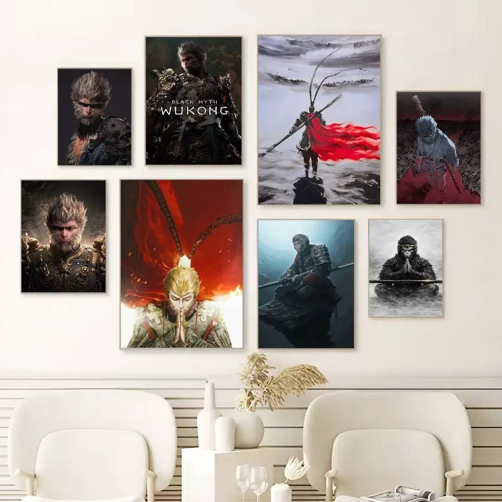 B-Black Myth Wu Kong Poster HD Quality Wall Art Retro Posters For Home Room Wall Decor Self Adhesive