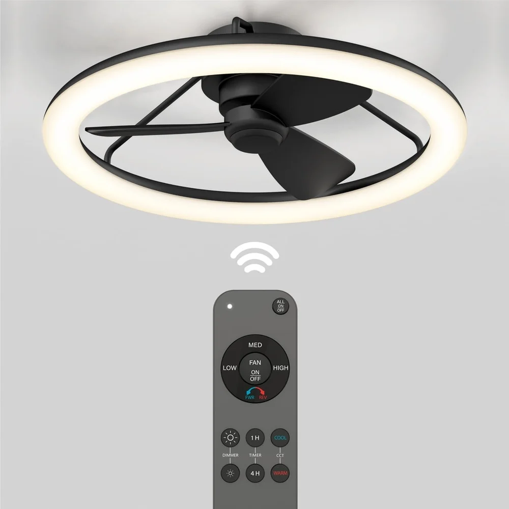 โมเดิร์น 23in LED เพดานพัดลมรีโมท REVERSIBLE หมุน 2000 Lumens ปรับอุณหภูมิสี 3 ควบคุมความเร็วในร่ม