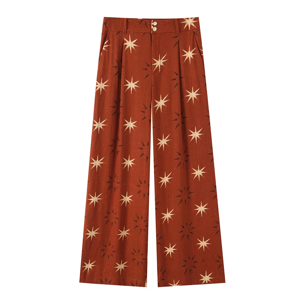 Summer New Women's Fashion European and American Style Sun Printed Top Wide Leg Pants