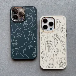 Abstract Geometric Art Line Face Silicone Phone Case for IPhone 16 13 12 11 Pro Max 15 14 Pro Max Plus 7 8 X XS XR Back Coque