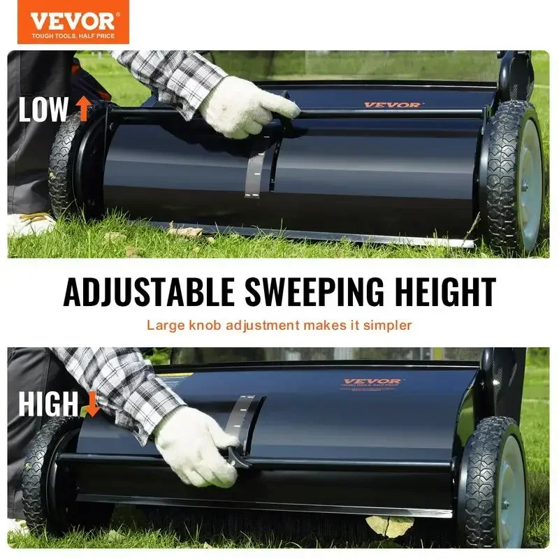 VEVOR Push Lawn Sweeper, 26 Inch Leaf & Grass Collector, Strong Rubber Wheels & Heavy Duty Thickened Steel Durable