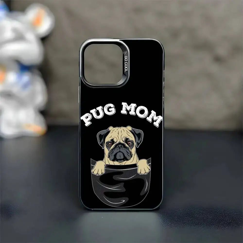 Custodia per telefono Pug Dog Bulldog francese per iPhone17,16,15,14,13,12,11 Plus,Pro Max Cover antiurto nera opaca