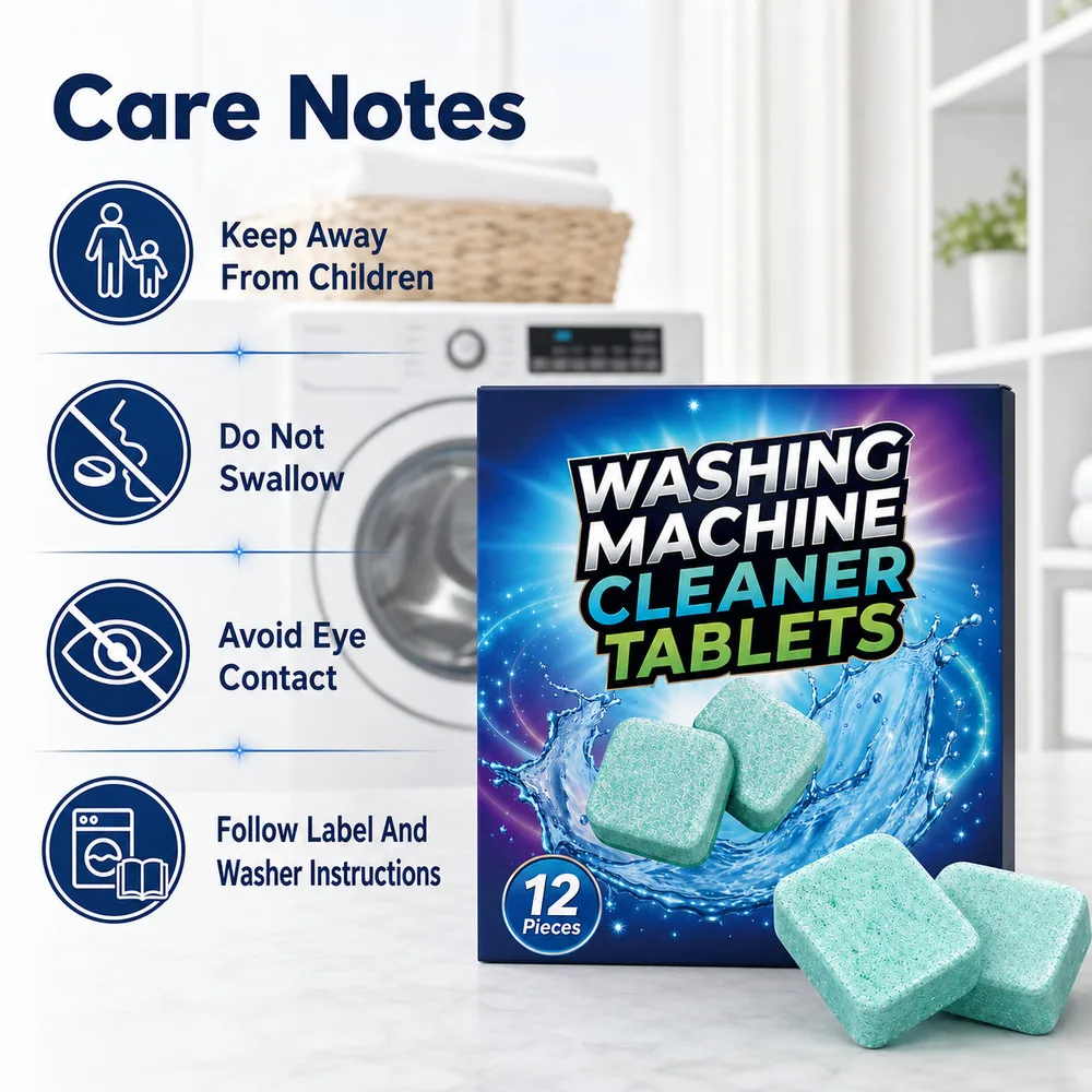 Washing Machine Cleaner Tablets 12 Pieces for Front Load Top Load Washer Drum Tub Residue Buildup and Routine Cleaning Care