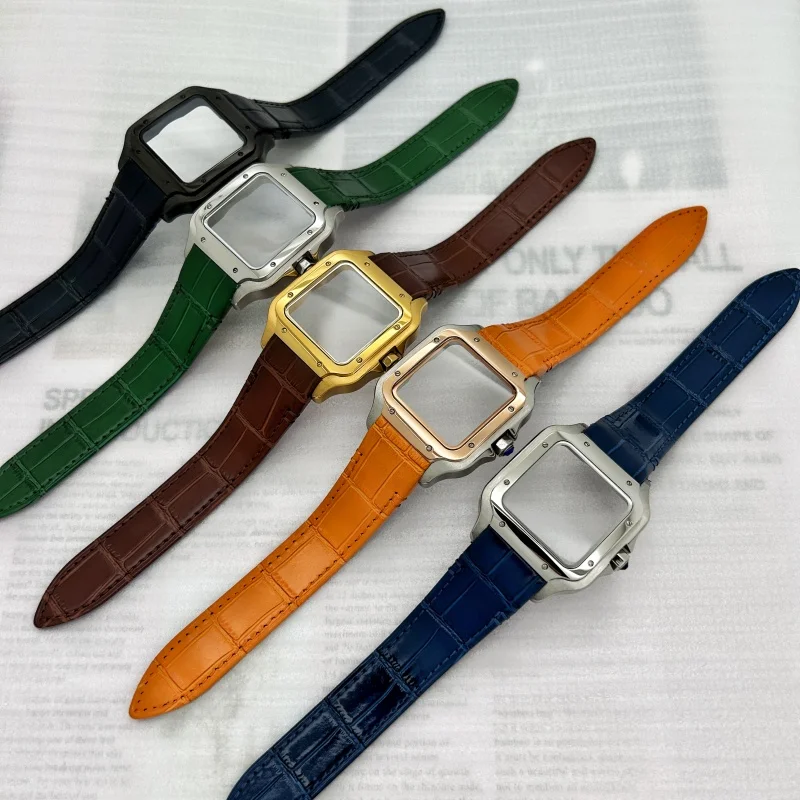 

21mm Brown Black Green Blue Orange Leather Strap Button 38mm Watch Case for Caters Sandoz NH36 NH35 Movement for 27mm Dial Hands